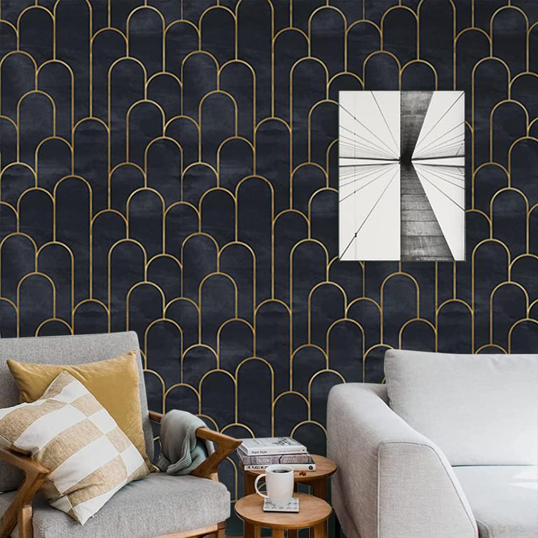 Mercer41 Wallpaper Black Gold Arc Self Adhesive Wallpaper Peel And